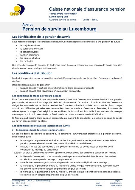 Pension de survie au Luxembourg - CNAP