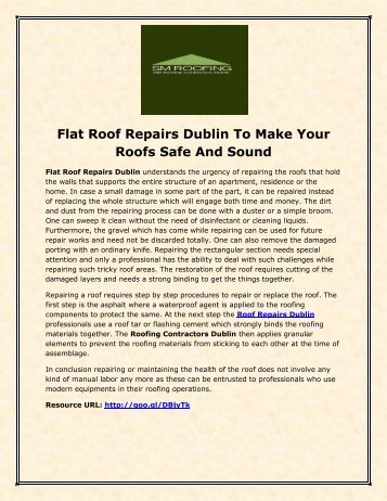 Flat Roof Repairs Dublin To Make Your Roofs Safe And Sound