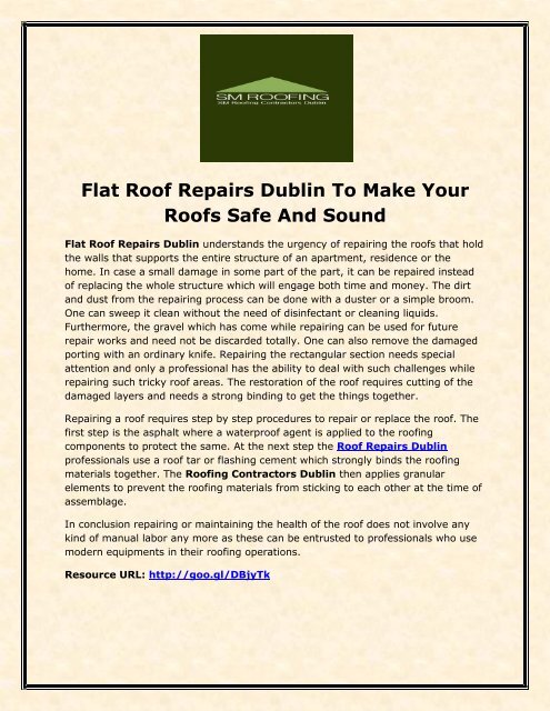 Flat Roof Repairs Dublin To Make Your Roofs Safe And Sound