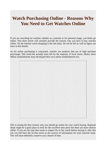 Watch Purchasing Online - Reasons Why You Need to Get Watches Online