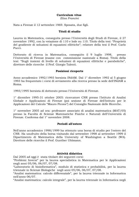 CV - Dipartimento di Matematica e Informatica "Ulisse Dini ...