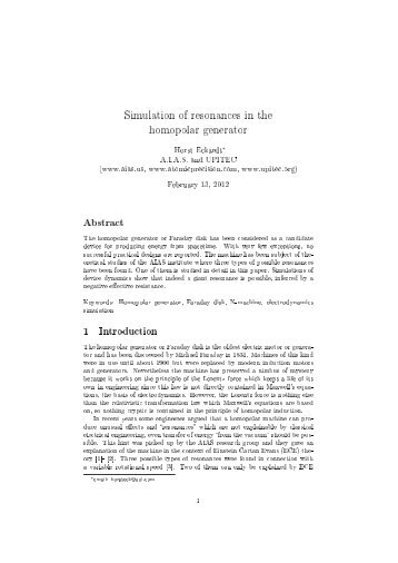 Simulation of resonances in the homopolar ... - Novam Research
