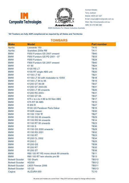 Towbars listing