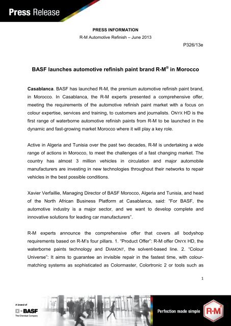 BASF launches automotive refinish paint brand R-M in Morocco