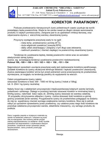 korektor parafinowy - Organika-Sarzyna - ZakÅady Chemiczne ...