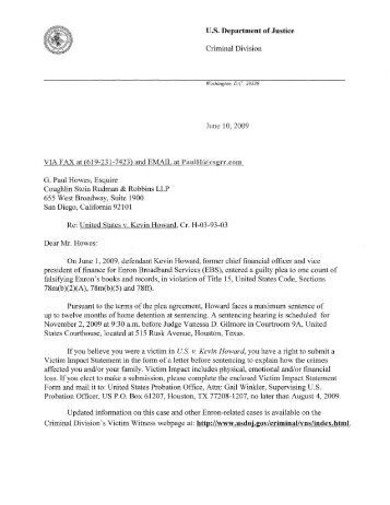 Update re Howard Case - The ENRON Fraud