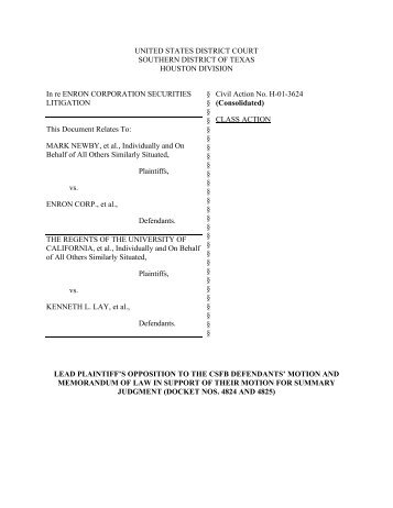 Lead Plaintiff's Opposition to CSFB MSJ 11/13/06 - The ENRON Fraud