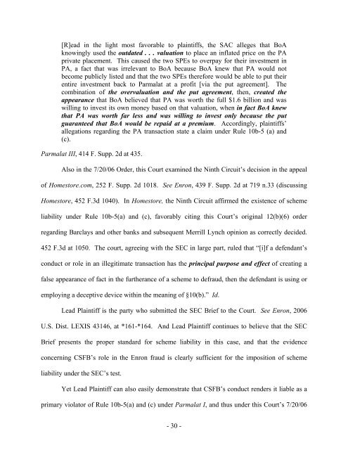 Lead Plaintiff's Opposition to CSFB MSJ 11/13/06 - The ENRON Fraud