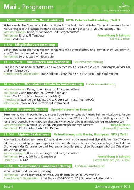 Sommerprogramm 2011 - Naturfreunde Ternberg