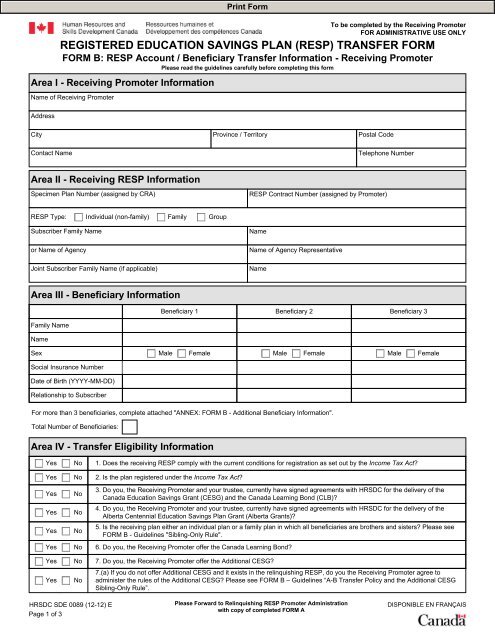 registered education savings plan (resp) transfer form