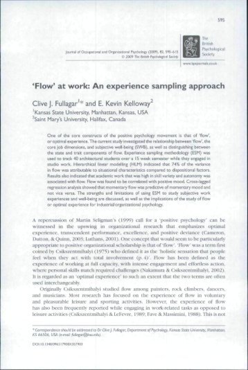 'Flow* at work: An experience sampling approach - E. Kevin Kelloway