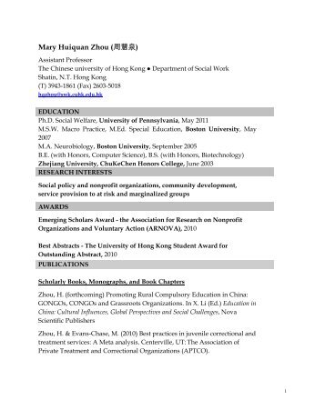 Curriculum Vitae - hcyuen@swk.cuhk.edu.hk - The Chinese ...