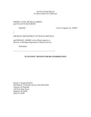 Motion for Reconsideration in Loar v. DHS ... - Mackinac Center