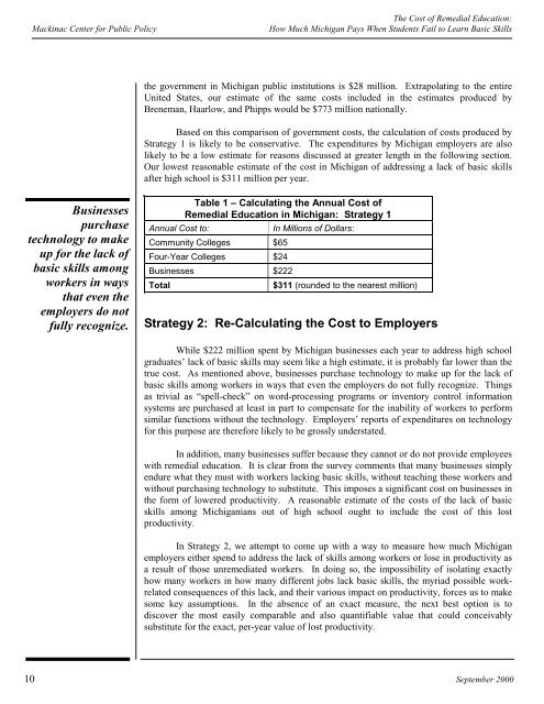 The Cost of Remedial Education - Mackinac Center