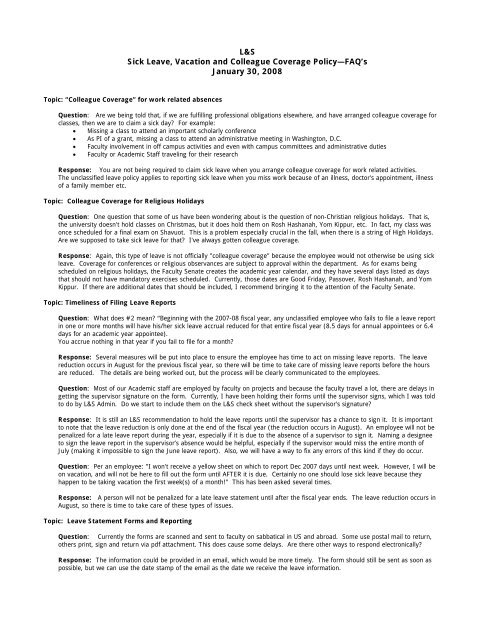 L S Sick Leave Vacation And Colleague Coverage Policy FAQ s 