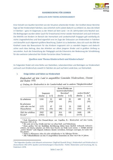 Quellen zum Thema Kinderarbeit - Die Schwabenkinder