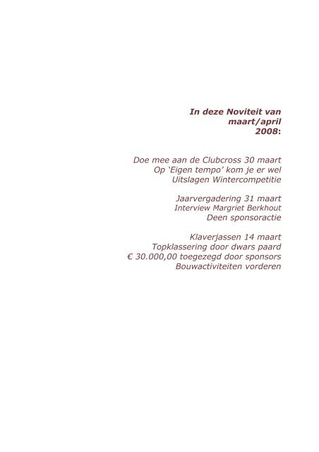 In deze Noviteit van maart/april 2008: Doe mee aan de ... - AV Nova