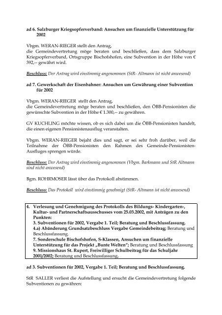 Protokoll der Gemeindevertretungssitzung vom ... - Bischofshofen