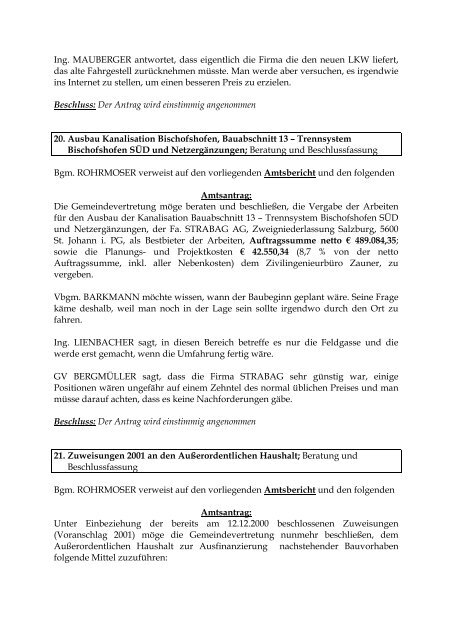 Protokoll der Gemeindevertretungssitzung vom ... - Bischofshofen