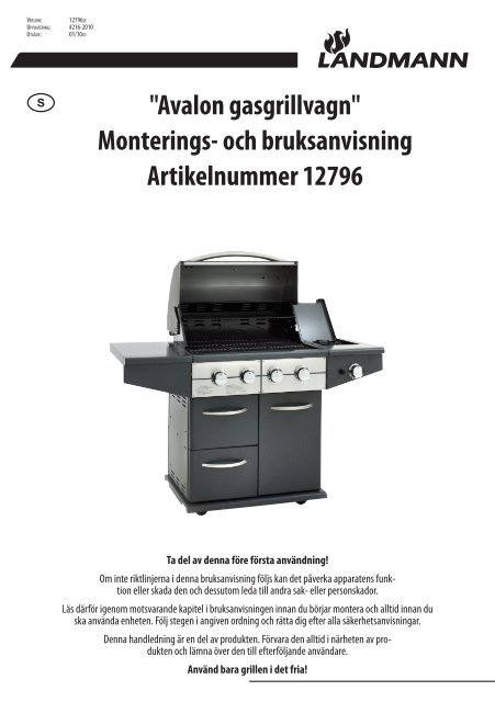 Monterings- och bruksanvisning Artikelnummer 12796 - Landmann