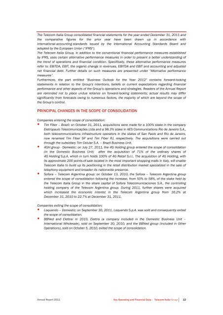 to download Telecom Italia Annual Report 2011 - Company Reporting