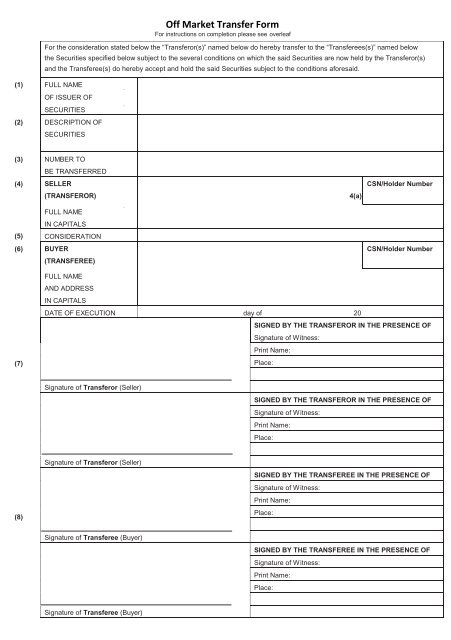 Off Market Transfer - ASB Securities