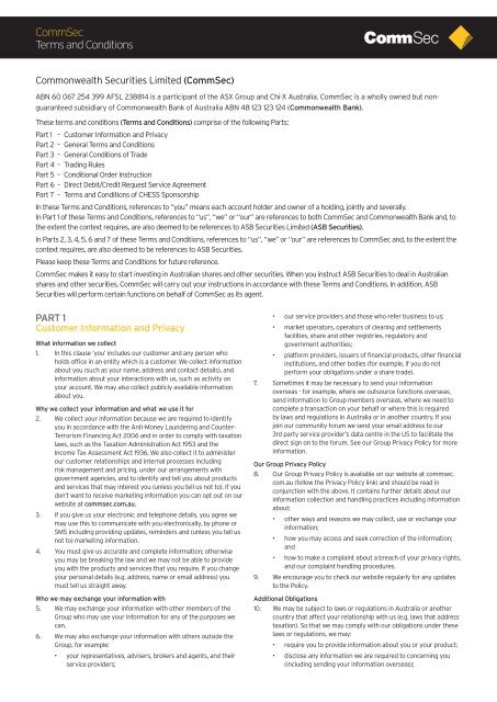 Client Services Agreement Terms and Conditions - ASB Securities