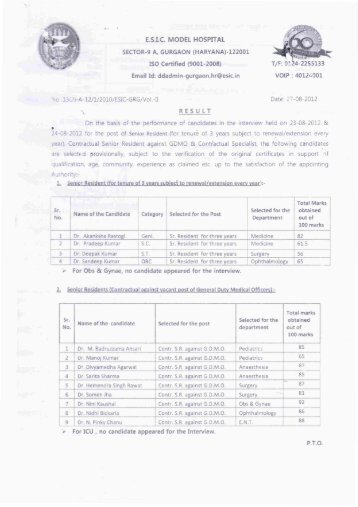 E.s.l.c. MODEL HOSPITAL SECTOR-9 A, GURGAON (HARYANA ...