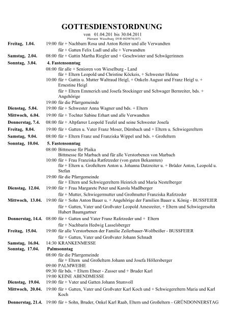 GOTTESDIENSTORDNUNG - Pfarre Wieselburg