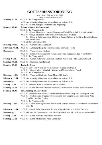 GOTTESDIENSTORDNUNG - Pfarre Wieselburg