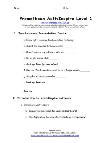 Promethean ActivInspire Level 1 - CESA 10 Moodle