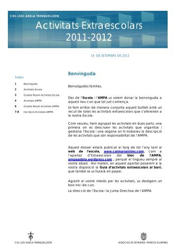 Activitats Extraescolars 2011-2012 - Col·legi Adela de Trenquelleon