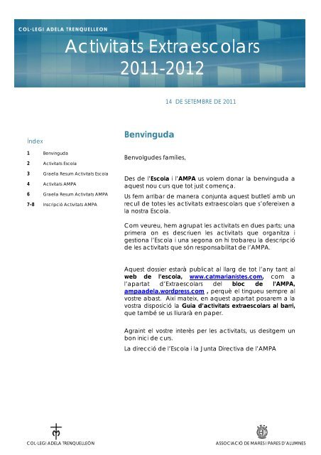 Activitats Extraescolars 2011-2012 - Col·legi Adela de Trenquelleon
