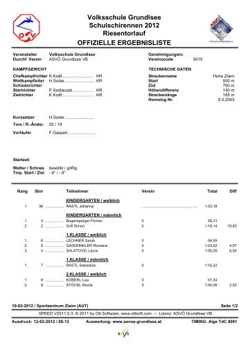 Volksschule Grundlsee Schulschirennen 2012 Riesentorlauf ...