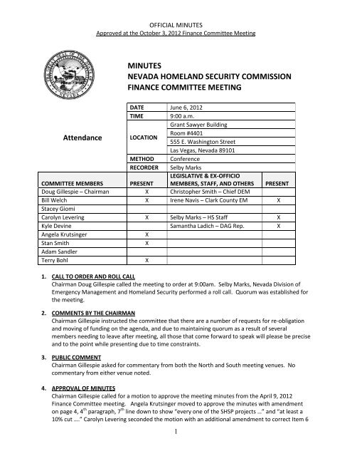 Minutes document - Emergency Management - State of Nevada