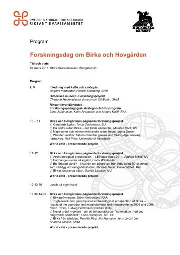 Forskningsdag om Birka och HovgÃ¥rden - SHMM