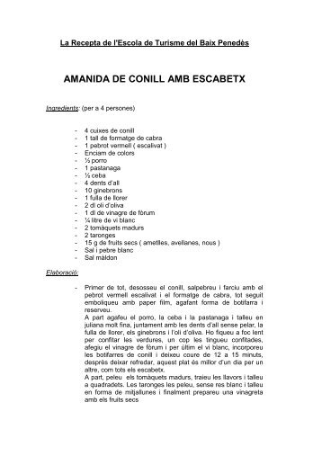 Amanida de conill amb escabetx 02.02.2009 - Escola de Turisme ...