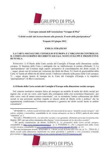 La Carta sociale del Consiglio d'Europa e l'organo ... - Gruppo di Pisa