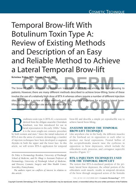 Temporal Brow-lift With Botulinum Toxin Type A: Review of Existing