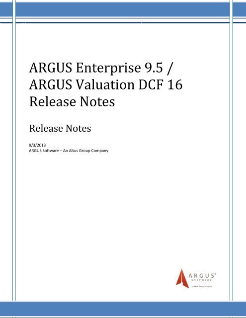 ARGUS Enterprise 9.5 / ARGUS Valuation DCF ... - ARGUS Software