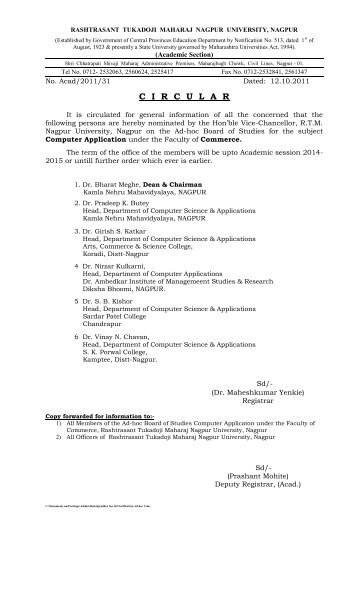 List of persons, those are nominated by the Hon ... - Nagpur University