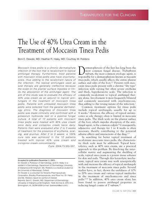 The Use of 40% Urea Cream in the Treatment of Moccasin ... - Cutis