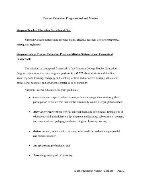 Teacher Education Program Handbook Page 0 - Simpson College