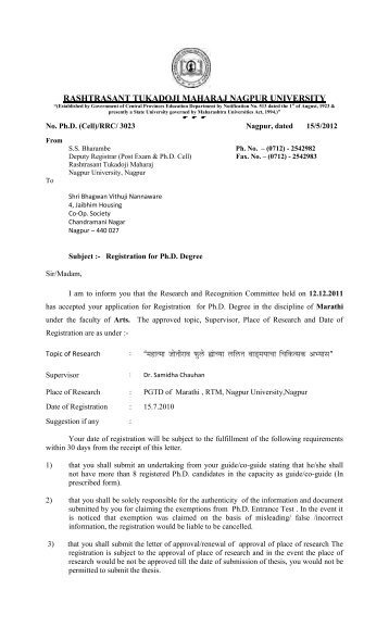 Approved letter Marathi - July 2010 - Nagpur University