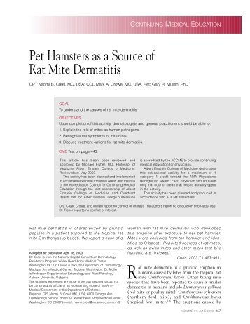 Pet Hamsters as a Source of Rat Mite Dermatitis - Cutis