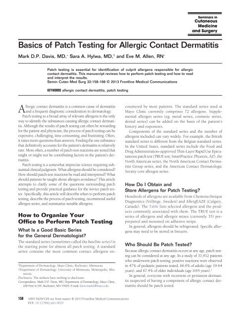 Basics of Patch Testing for Allergic Contact Dermatitis - Cosmetic ...