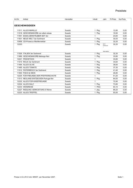 Preisliste - Sussitz Wein
