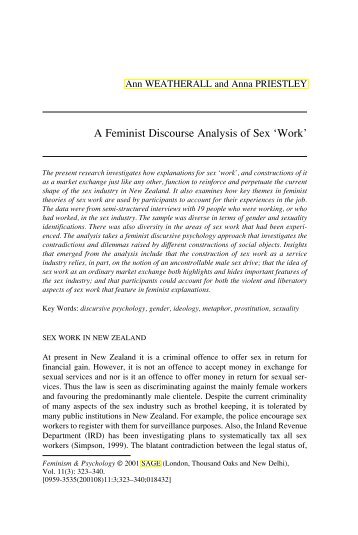 A Feminist Discourse Analysis of Sex 'Work' - of /courses - Victoria ...