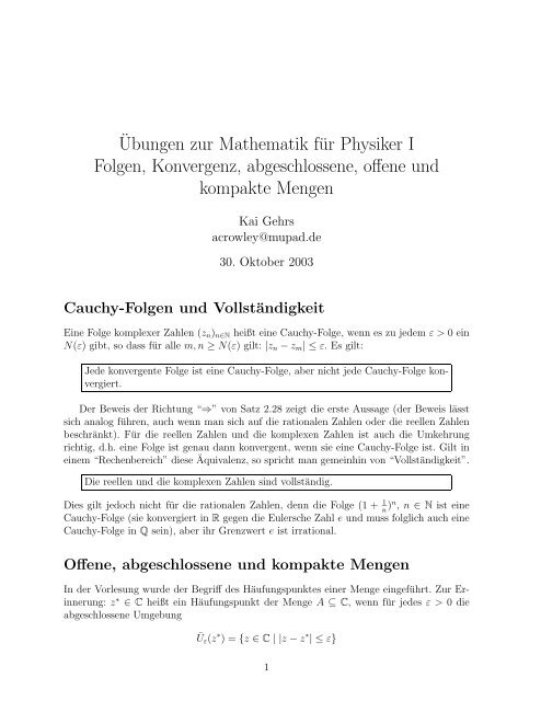 Folgen Und Konvergenz Abgeschlossene Offene Und Kompakte