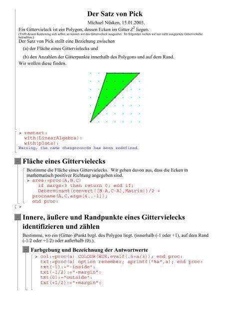 Der Satz Von Pick Fla Che Eines Gittervielecks Innere A Uaÿere Und